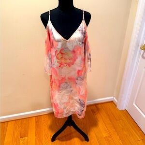 White House Black Market white gray and Pink Cold Shoulder Dress